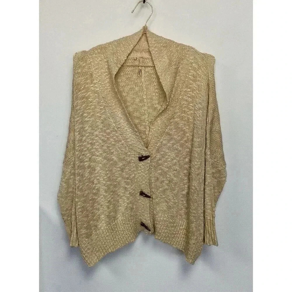 Elan WomensโBlack Chunky Knit Cardigan Size Small Toggleโ Horn Buttons